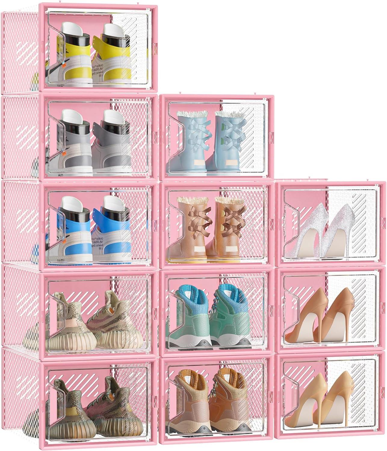 X-Large Shoe Organizer for Closet, Shoe Boxes Clear Plastic Stackable Shoe Storage Boxes