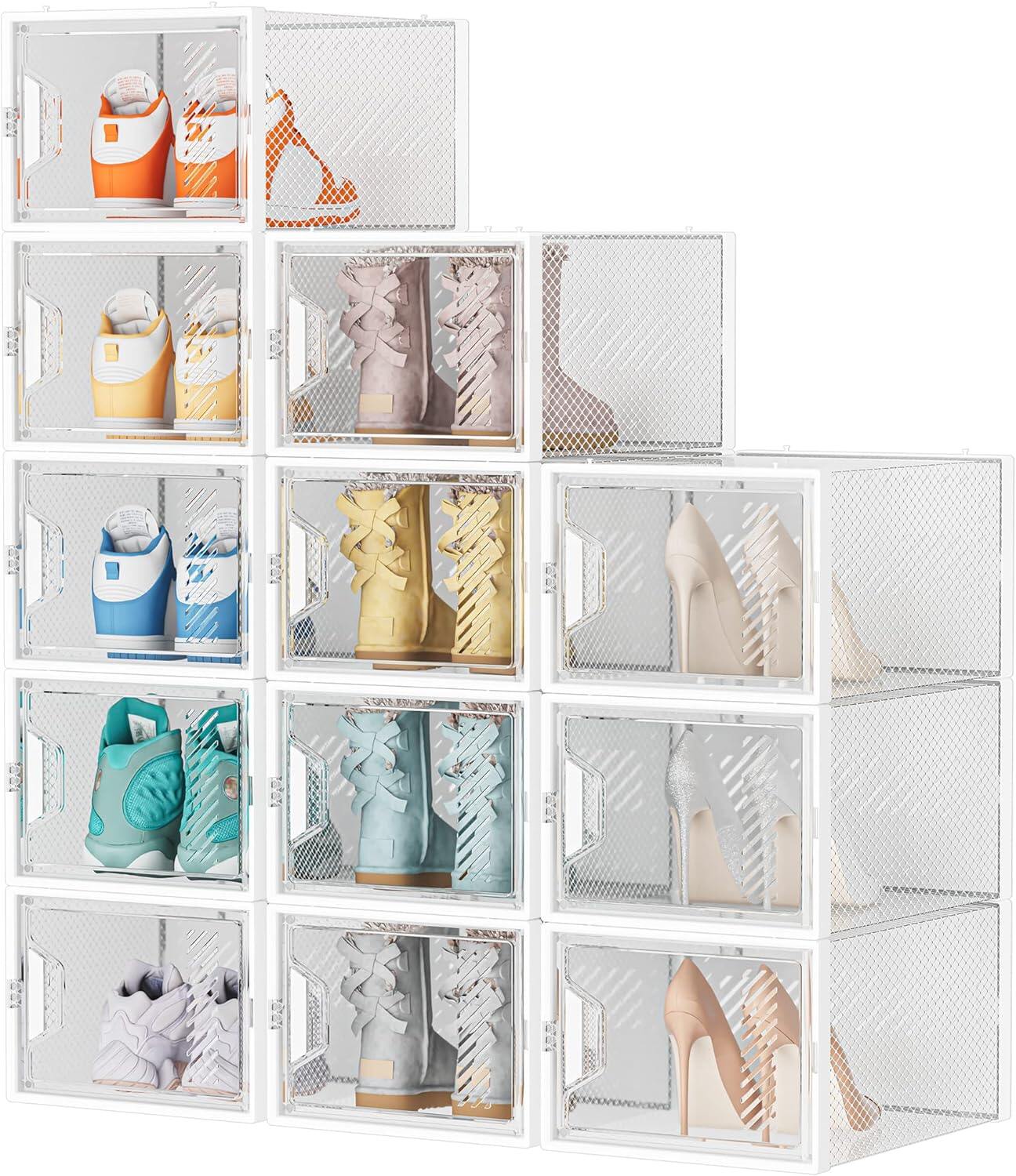 X-Large Shoe Organizer for Closet, Shoe Boxes Clear Plastic Stackable Shoe Storage Boxes