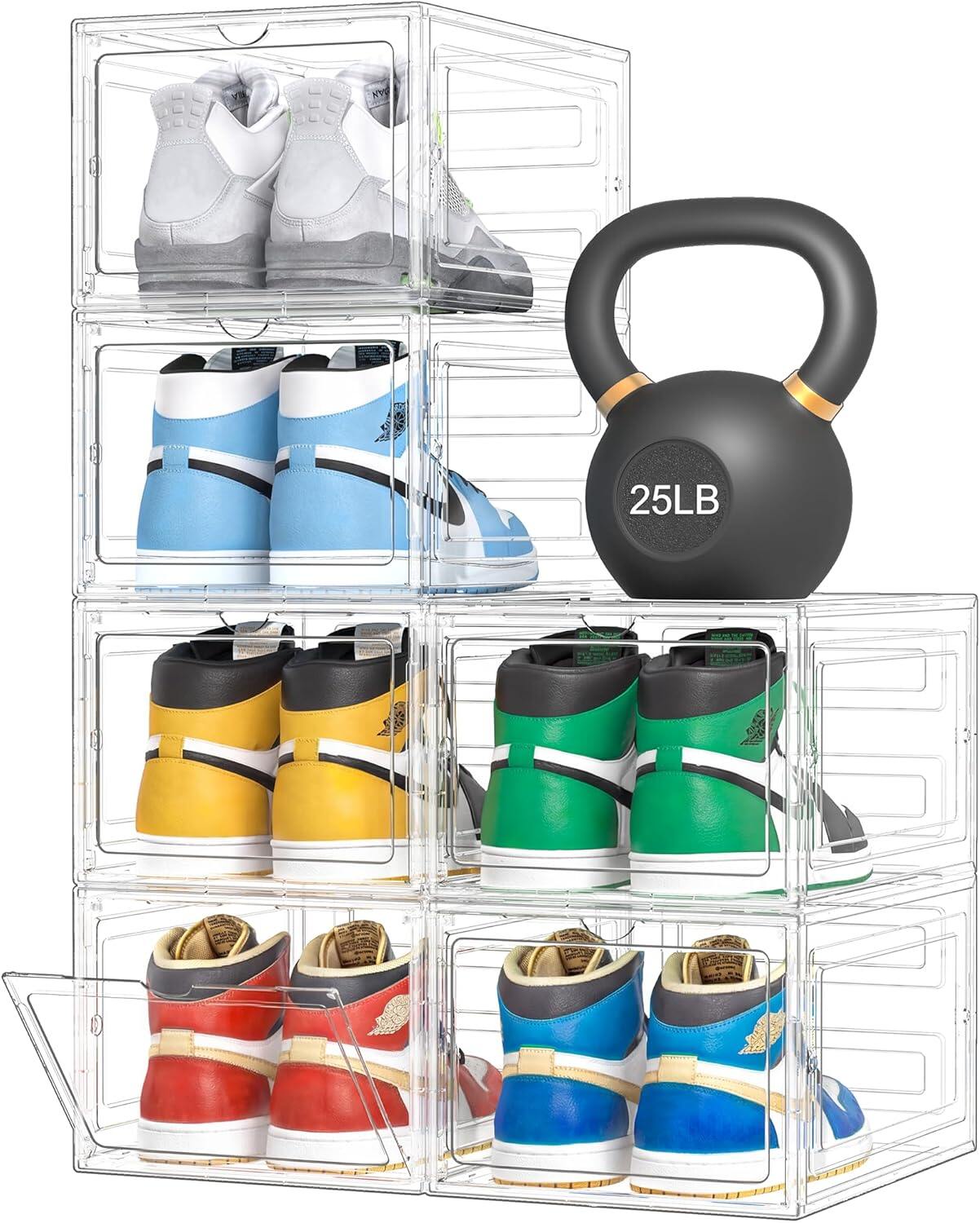 Thicken & Sturdy Clear Plastic Stackable Shoe Organizer Box Closet