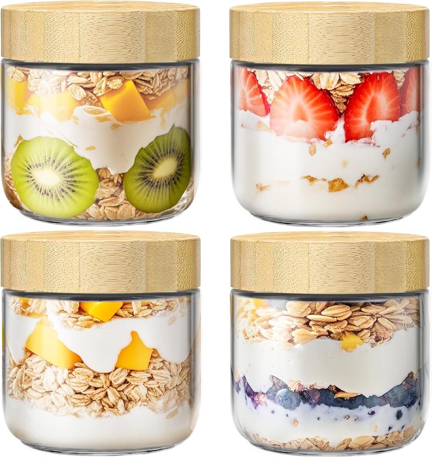 Overnight Oats Containers with Bamboo Lids