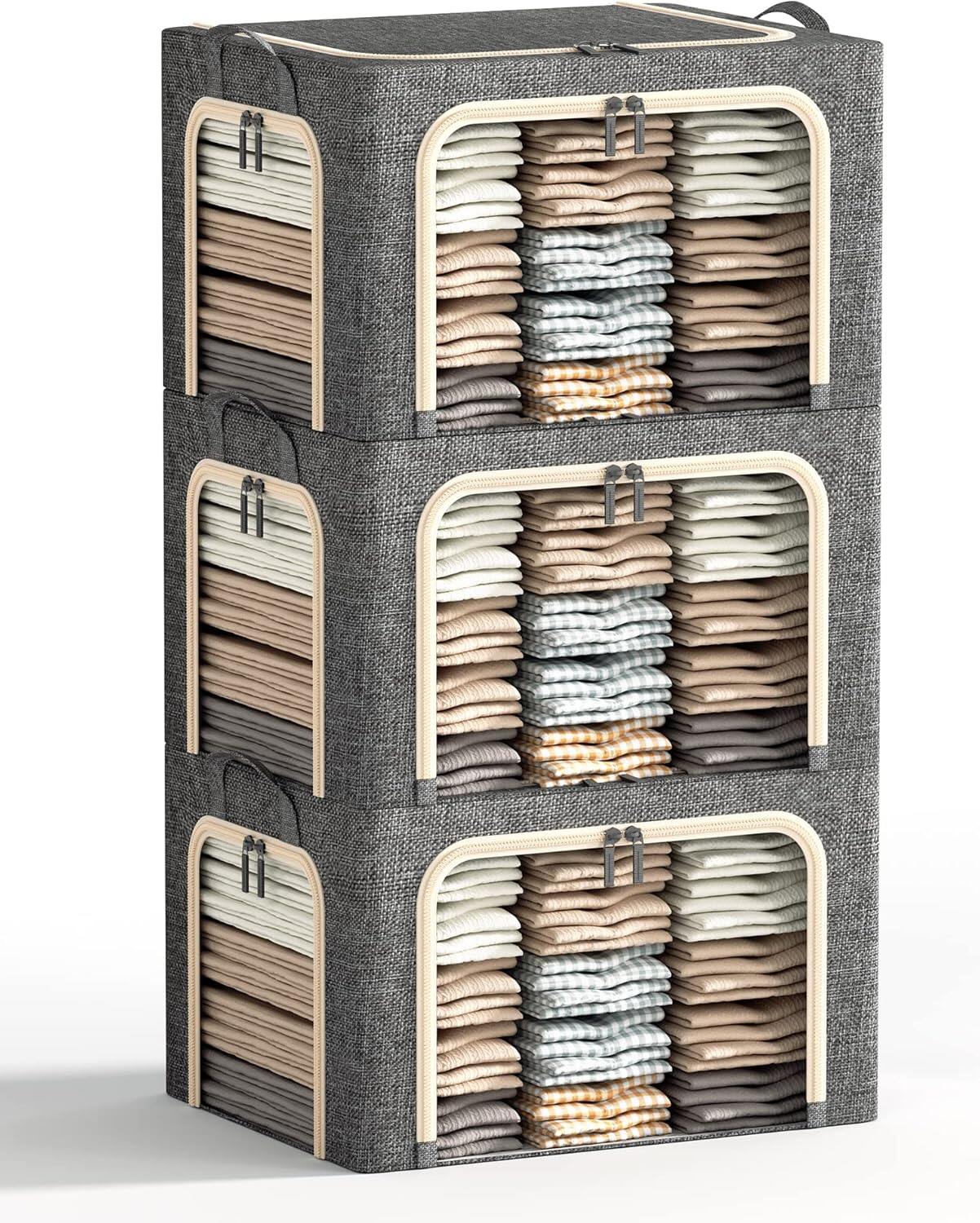 3 Openings Clothes Storage Bins with Metal Frame