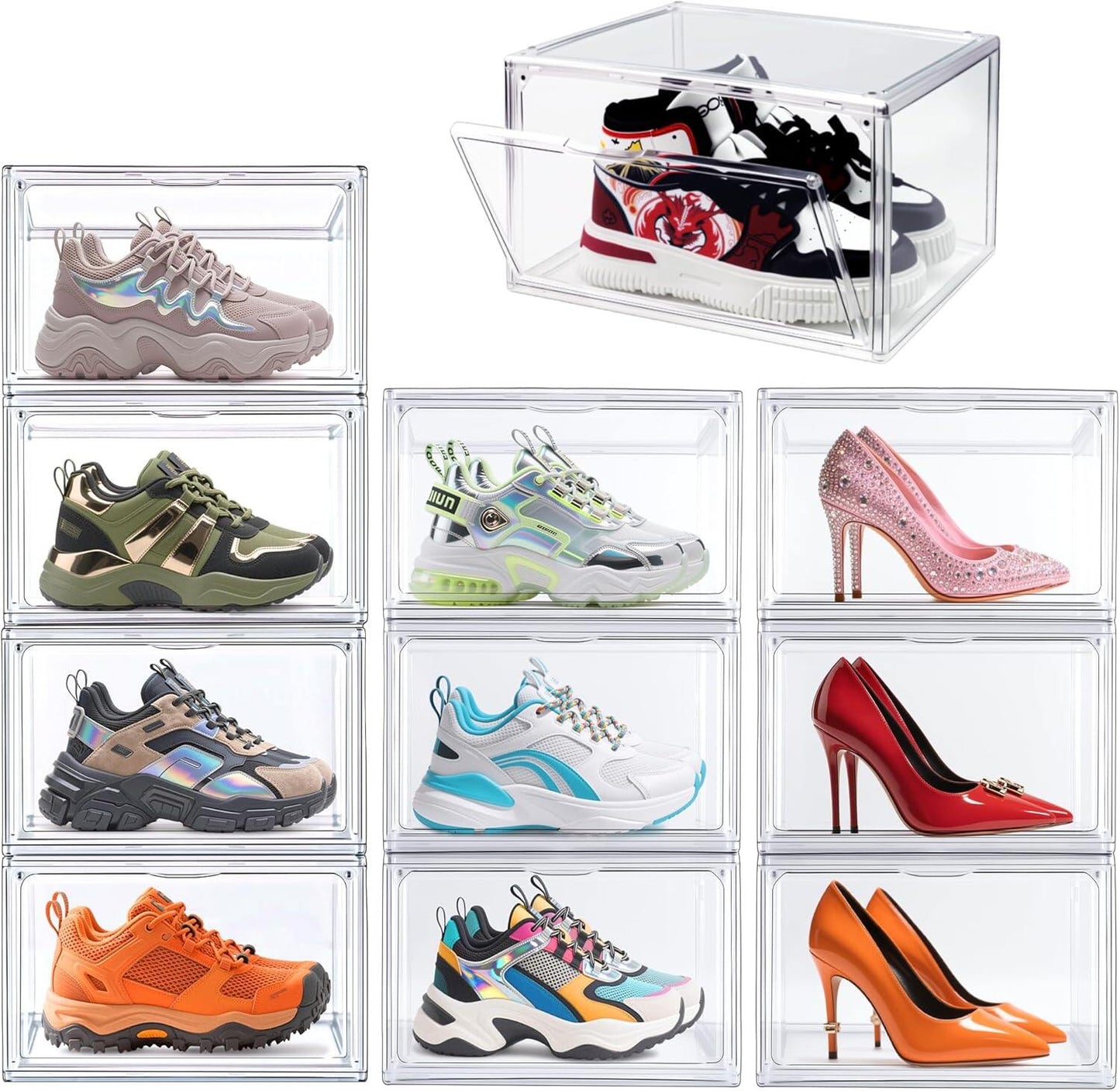 Drop-Front Clear Shoe Storage Box Acrylic Box Shoe Organizer